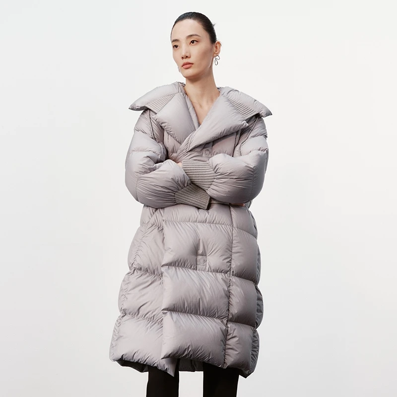 H·GENTEEL荷高24新款冬装女毛织拼接感中长款羽绒服GCE44560717