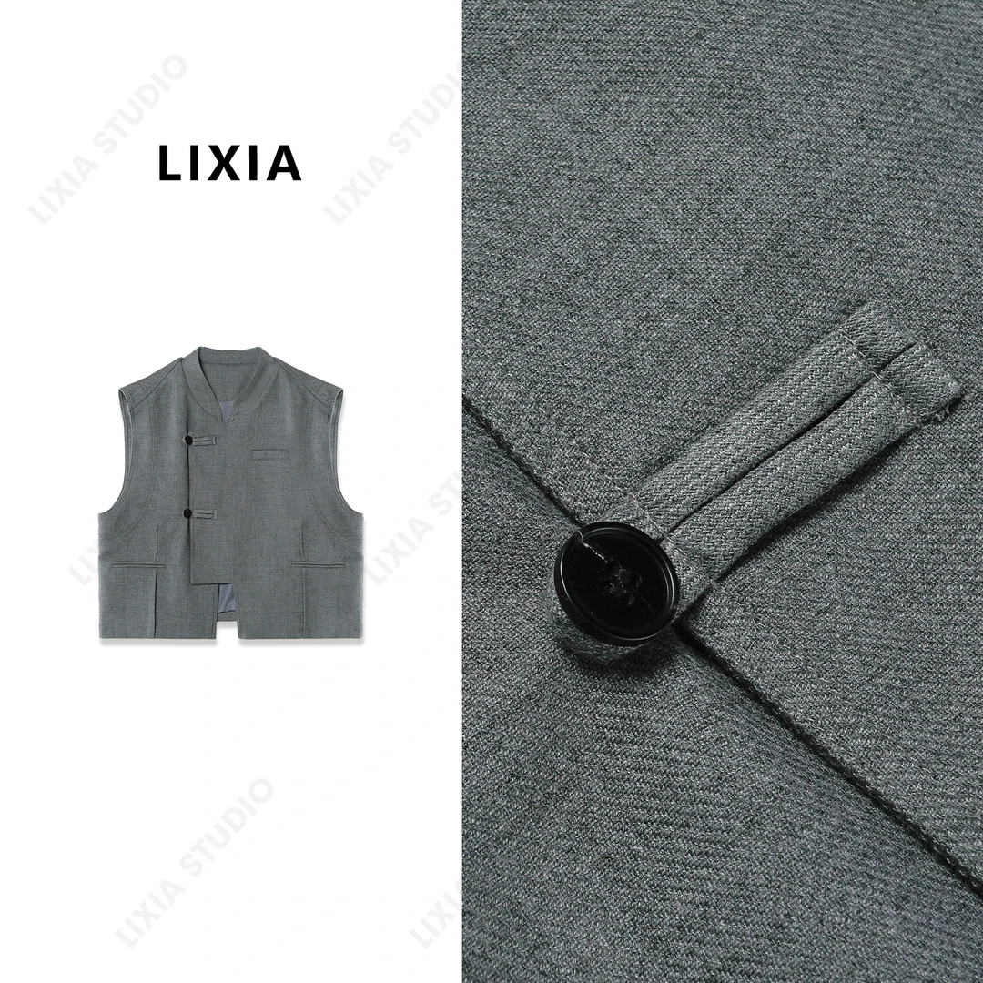 LIXIA【中式优雅】中式国风灰色双扣马甲-A6971