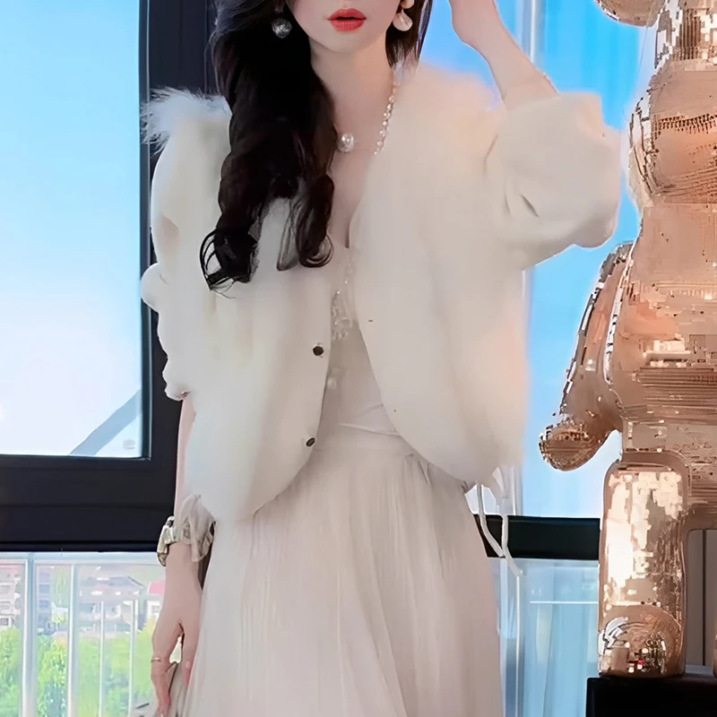 法式气质毛绒针织开衫女装2025秋冬新款御姐简约时尚休闲毛衣外套
