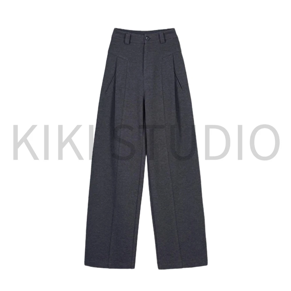 新款加厚秋冬款阔腿裤经典高腰遮肉显瘦A版长裤宽松休闲女裤5653