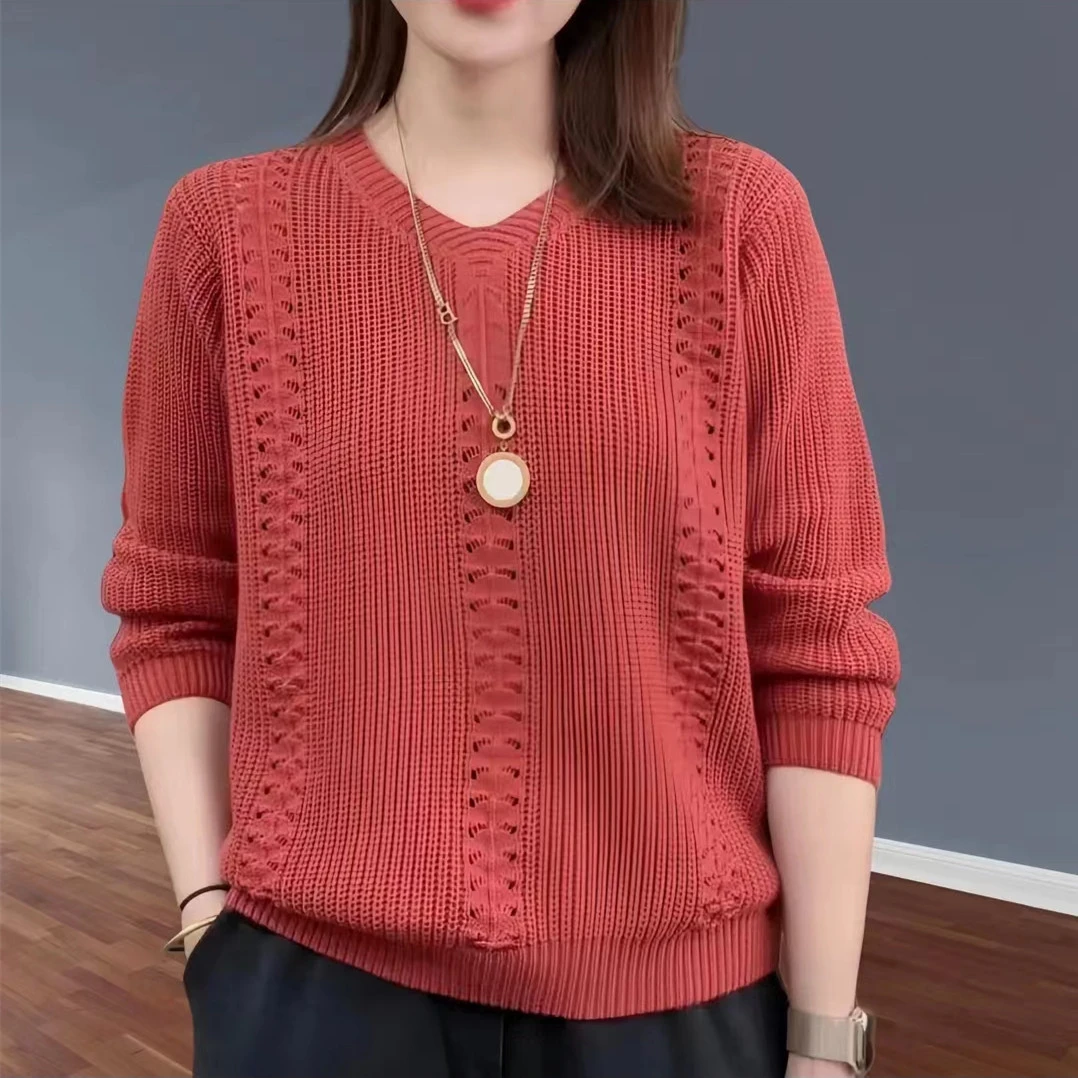 v领针织毛衣早春装2025新款洋气内搭纯色打底衫宽松上衣女套头衫
