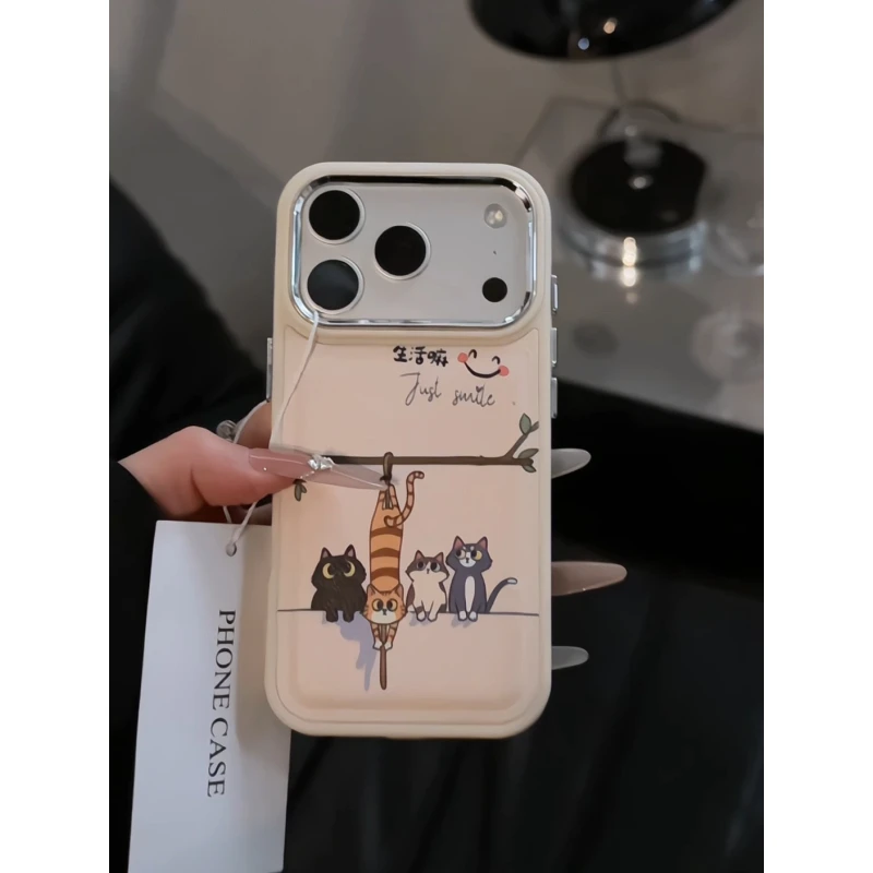 倒挂猫咪适用苹果17pro手机壳16PM电镀皮纹15p华为mate70/p80小众