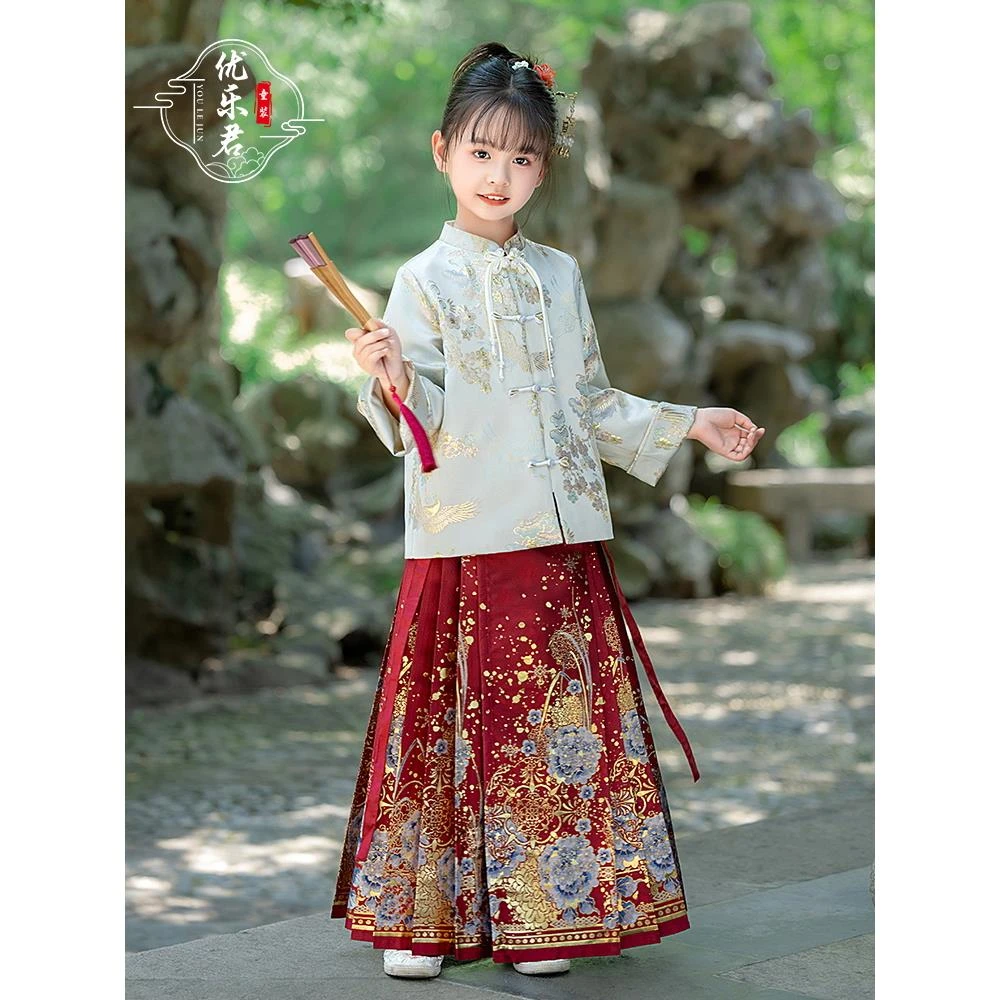 【128】儿童织金马面裙套装女童2025新款春秋款高端新中式汉服古装