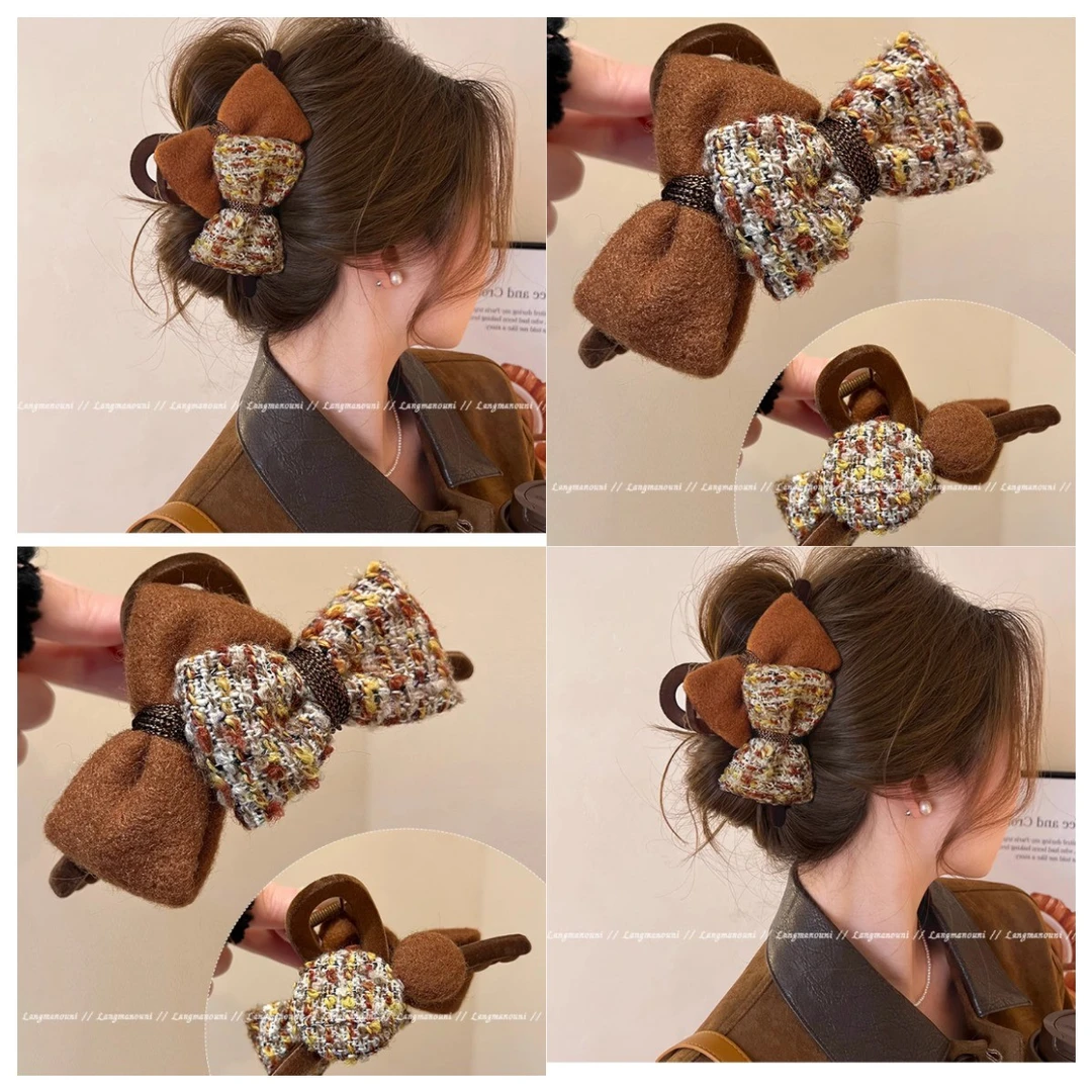 朵儿朵~复古双面蝴蝶结抓夹女感2024新款冬鲨鱼夹发夹后脑勺大号