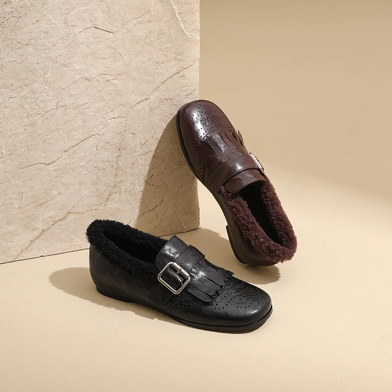 AMEINOR2025秋冬季新款复古英伦加绒保暖玛丽珍小皮鞋0258