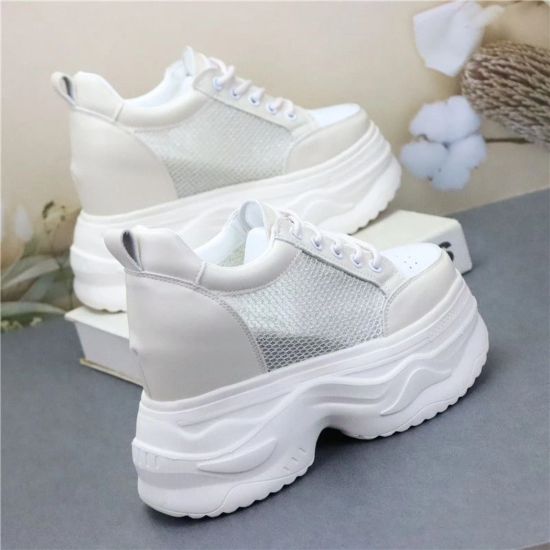新款松糕底网面小白鞋女鞋增高显瘦12cm小个子轻便休闲运动鞋网鞋