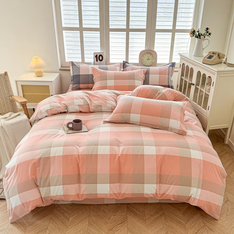 新款全棉色织水洗棉四件套纯棉亲肤不掉色不起球简约大气时尚