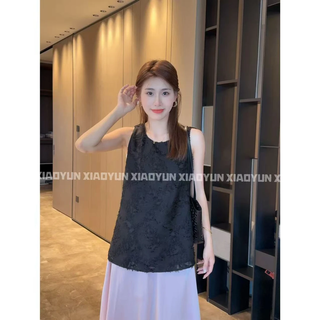 提花无袖上衣 小允姐姐2025新款时尚气质高级提花无袖上衣