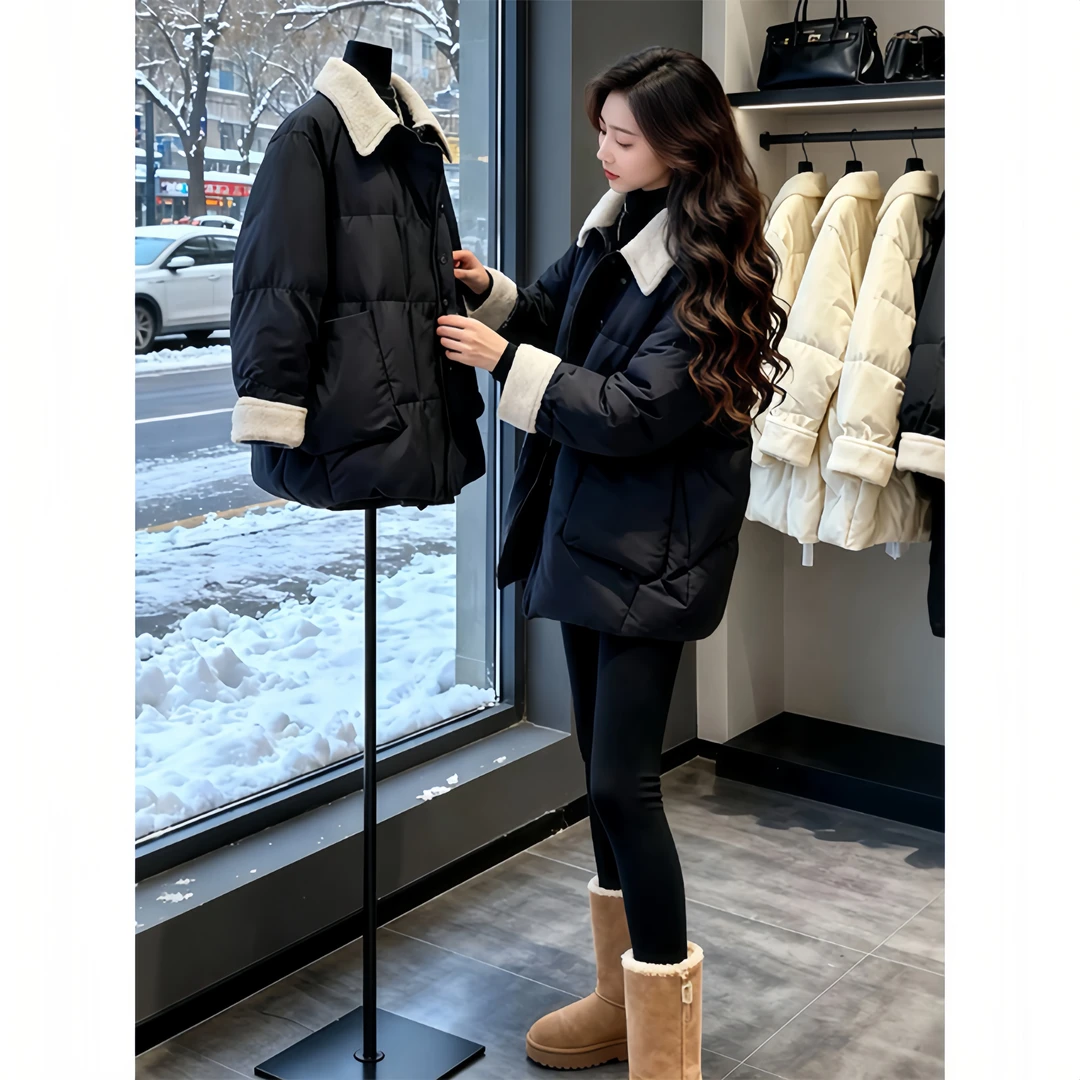 霖优【荆棘礼赞】法式小香风棉服外套女冬加厚保暖宽松拼接棉衣棉袄