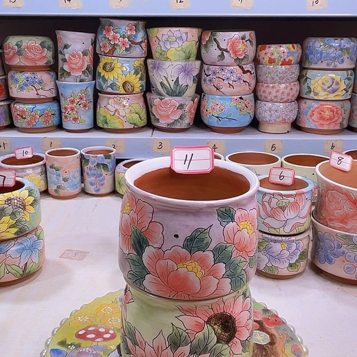 缘***缘手绘多肉植物花盆景德镇粗陶花盆8