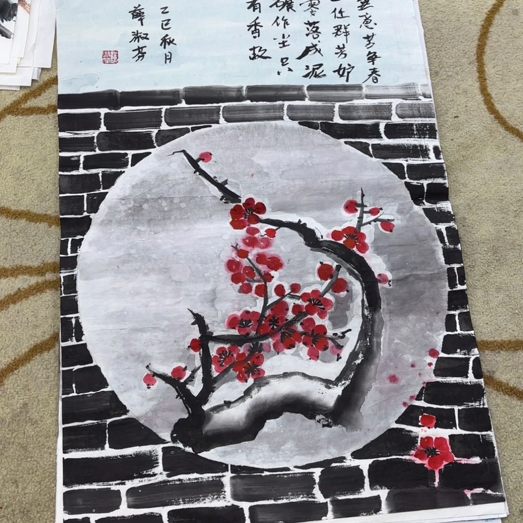 国画四尺三开花鸟作品童