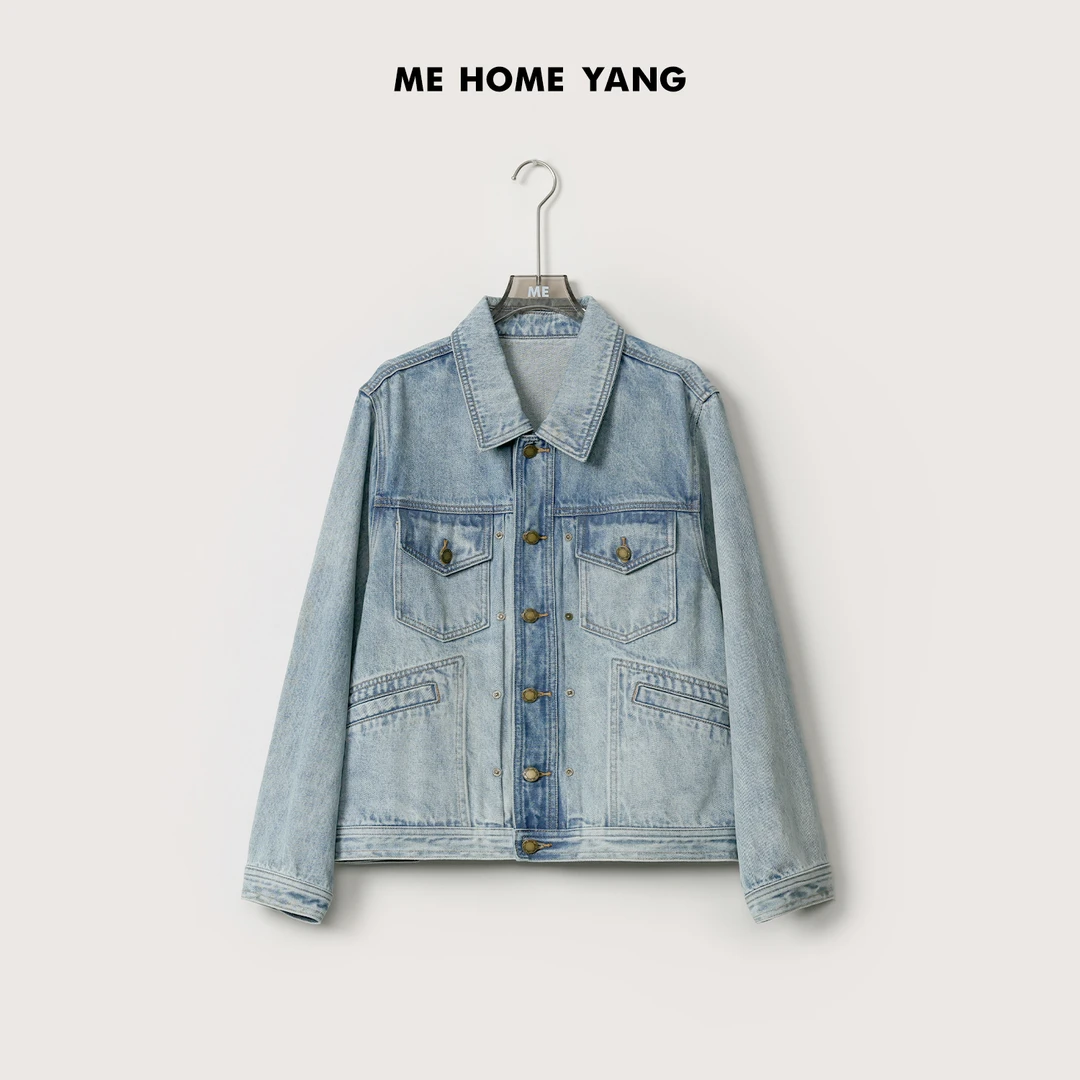 ME【石磨牛仔】重工做旧水洗时尚百搭复古机车感显瘦外套MEQA0592