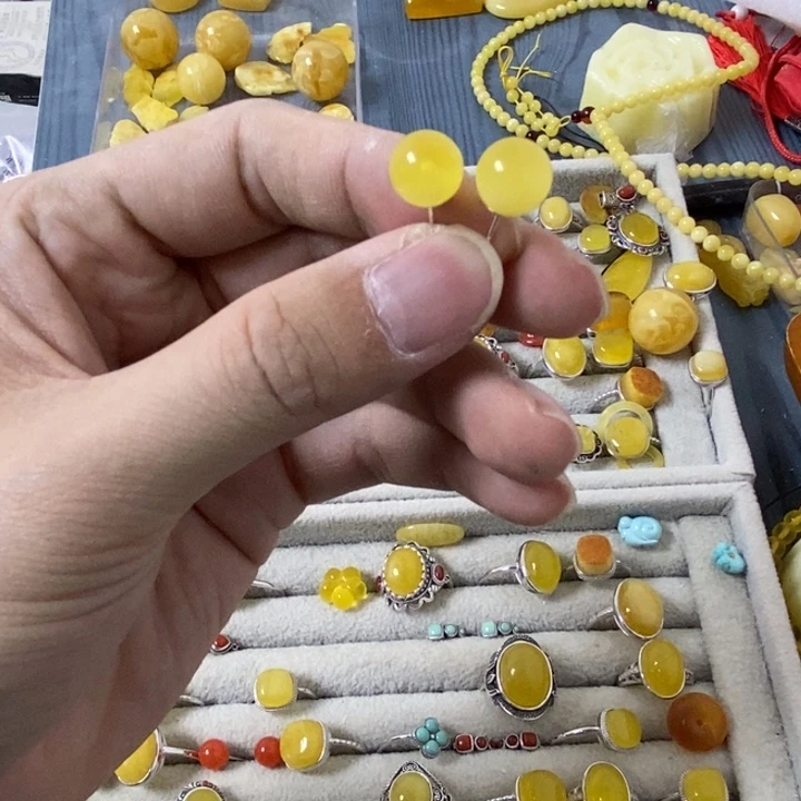 蜜蜡裸石银S925镶嵌耳钉