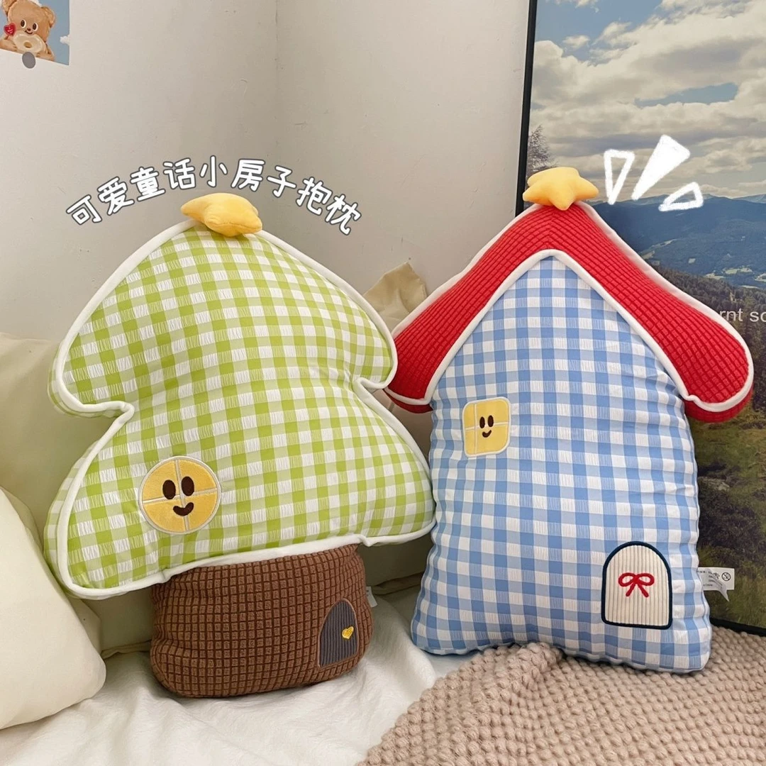 治愈系毛绒玩具格子抱枕娃娃午睡枕床头靠垫腰靠毛绒玩具