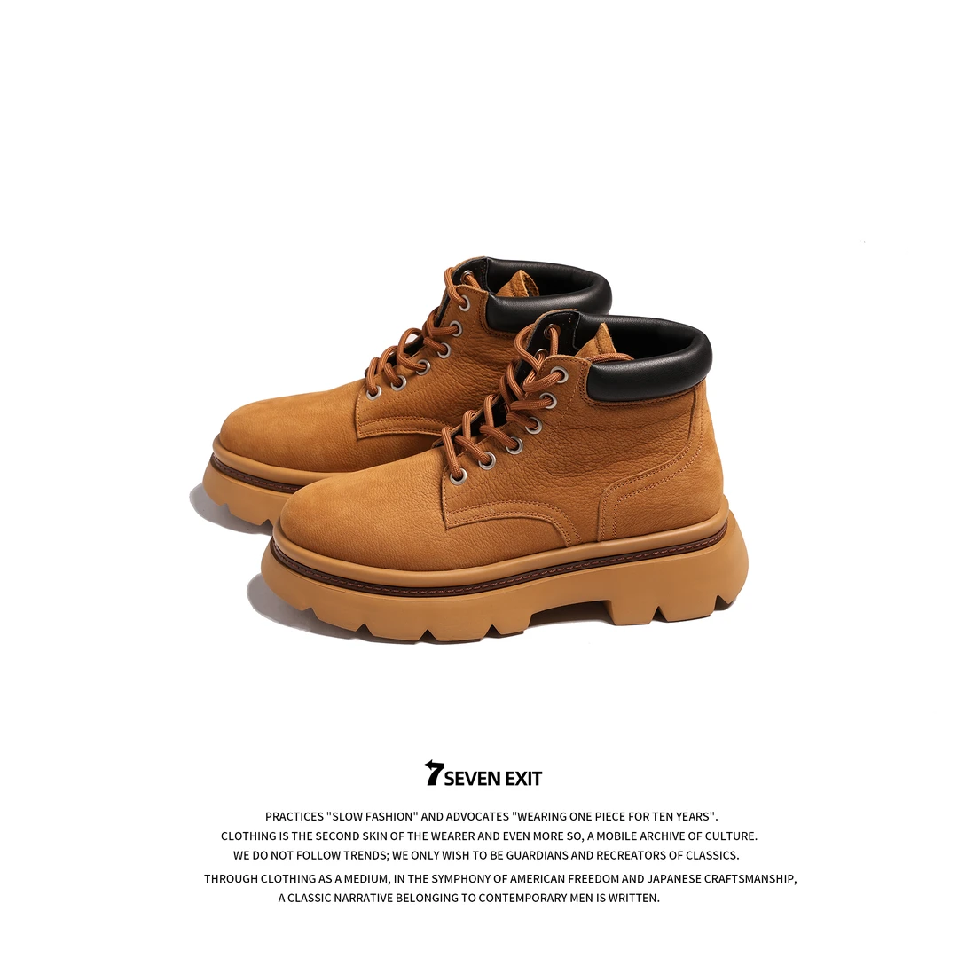 SEVEN EXIT 7 小众设计 头层小牛皮美式日系增高马丁靴靴子高帮