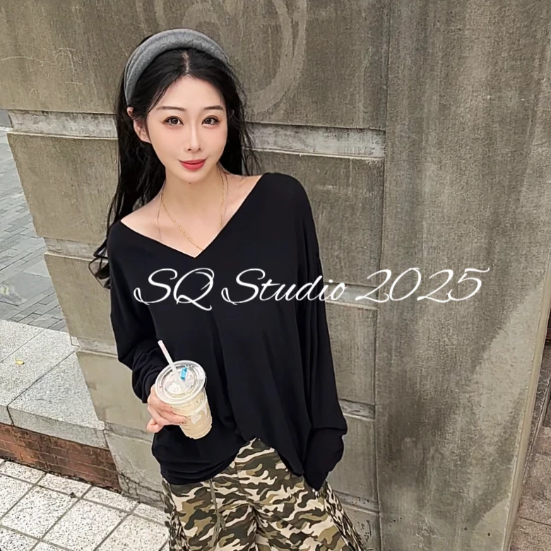 【懒人天菜】显瘦长袖百搭休闲宽松纯色圆领ins上衣--K284卡码拍小