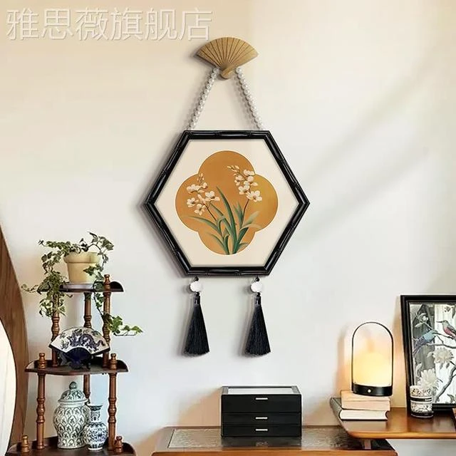网红国流苏扇客厅装中代饰画新式卧中古风子挂风画宋美学中艺室术