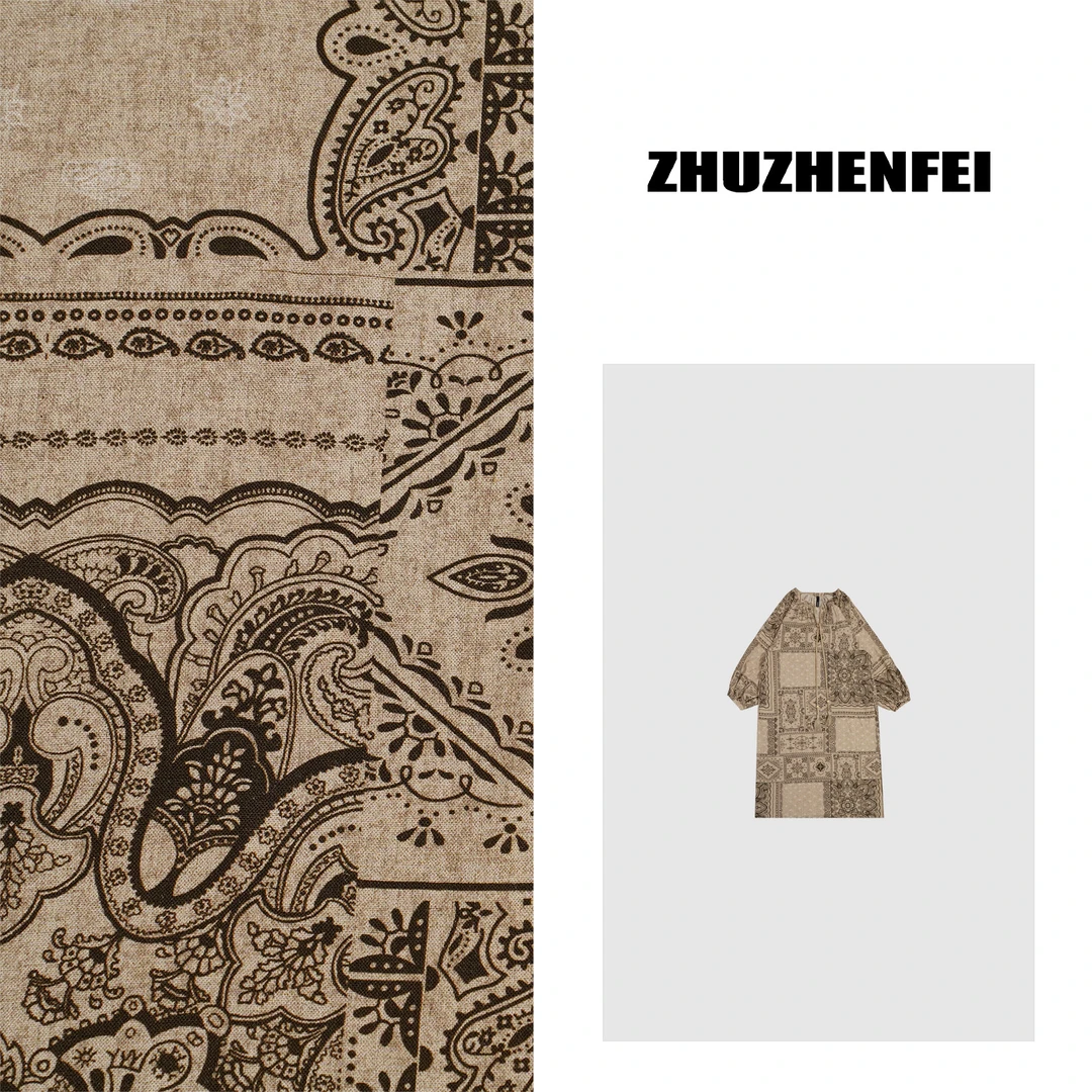 ZHUZHENFEI【敦煌壁画】复古麻感个性百搭显瘦度假连衣裙Z352121