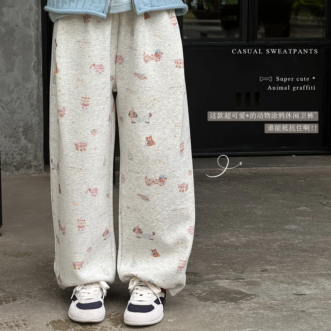 漫画裤4】女童休闲卫裤2025春季洋气中大童百搭直筒长裤子K2412