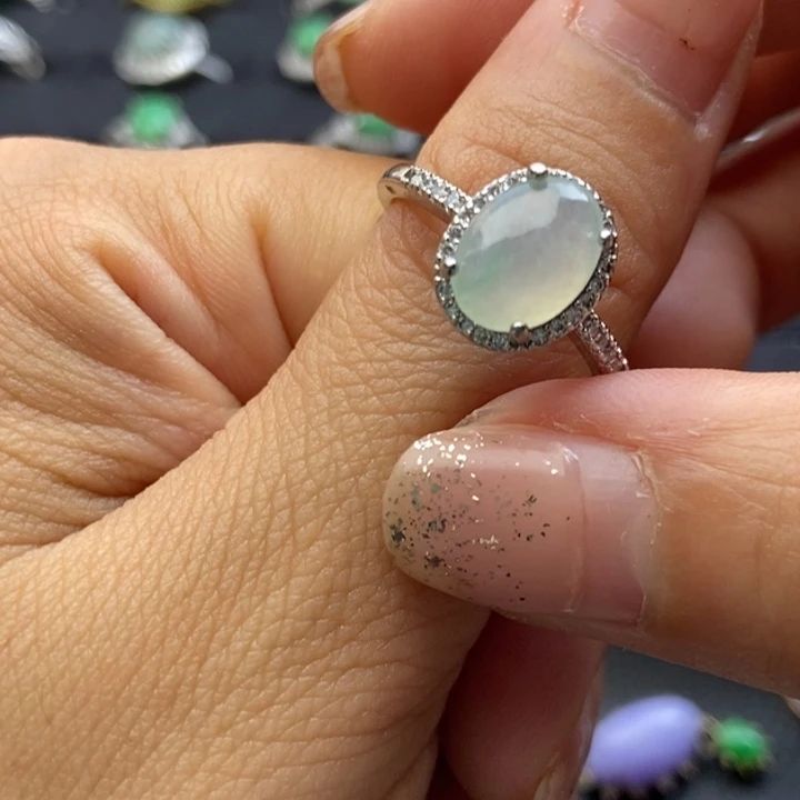 翡翠戒指银S925镶嵌戒指