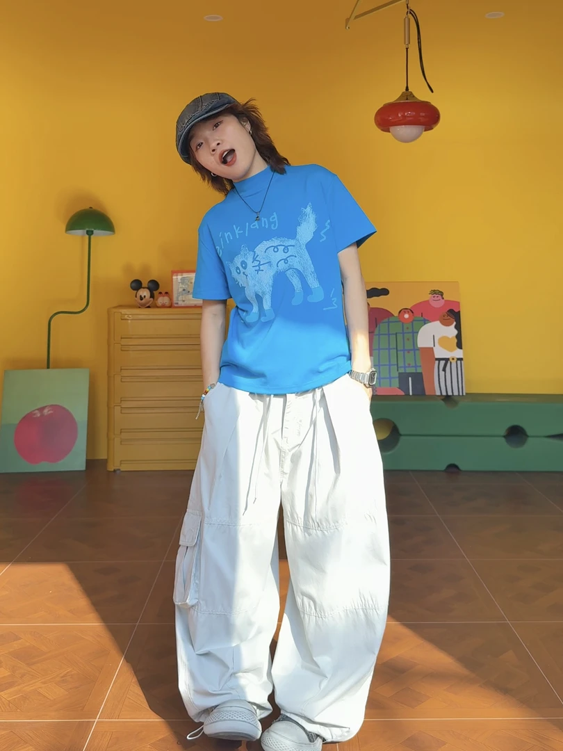 夏末断码福利（浅灰机能工装裤）美式复古直筒做旧阔腿裤