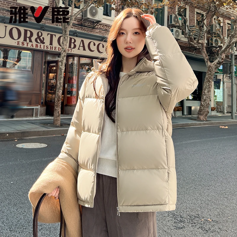 雅鹿三防短款羽绒服女冬季2024年新款户外时尚休闲蓄热加厚面包服