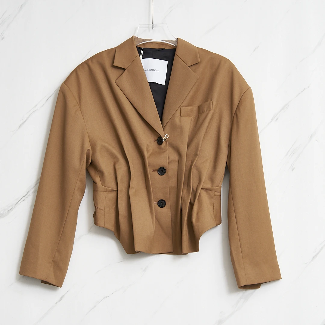 全新未使用/pushBUTTON女士褶皱纯色西服外套PZGU00054