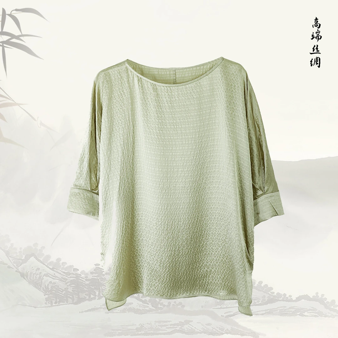 品牌新款桑蚕丝纯色气质圆领通勤衬衫上衣41017