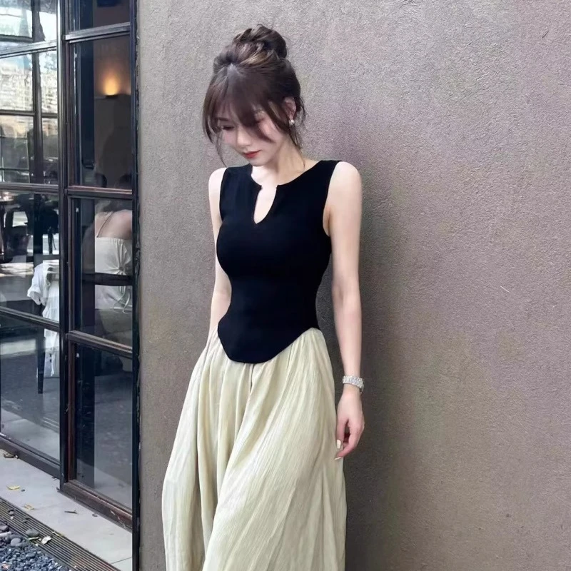 气质名媛轻熟风淑女时尚夏季套装韩版无袖上衣法式半身裙子两件套