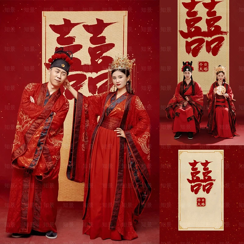 工笔画大红喜字油画背景布影楼中式婚纱照摄影古风拍照喜庆背景纸