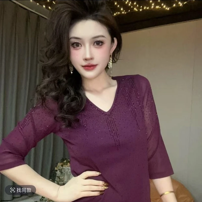 【香香爆款20#】四色可选短袖T恤烫钻欧货显瘦百搭上衣休闲打底衫