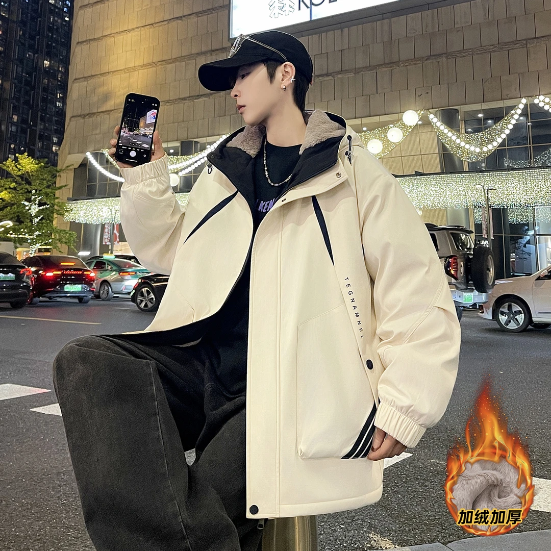 冬季新款青少年大童夹克男加绒加厚保暖棉衣外套学生休闲派克棉服