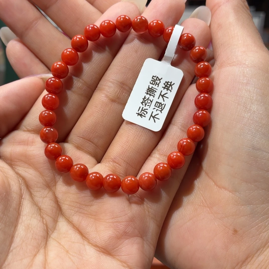 A***子南红玛瑙手串未镶嵌原矿保山南红冷水红柿子红手串卡6+