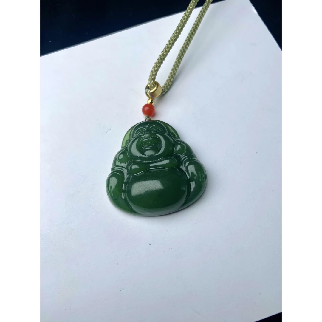 和田玉碧玉约35mm佛公吊坠（微黑点）多样性发一fg199