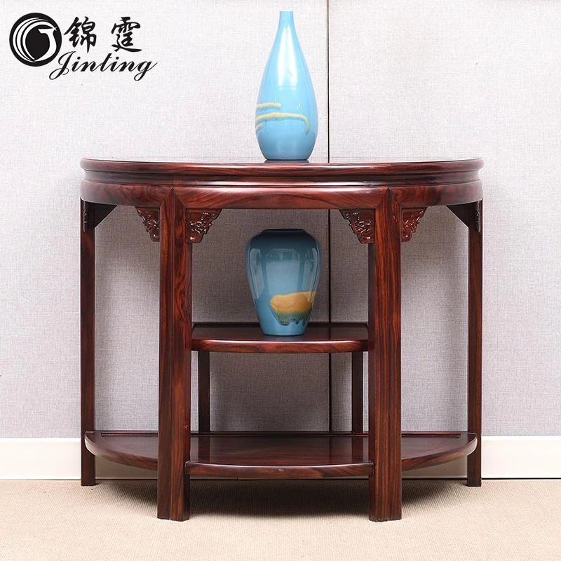 红木入户玄关阔叶黄檀半圆桌玄关桌实木仿古印尼黑酸枝木中式客厅