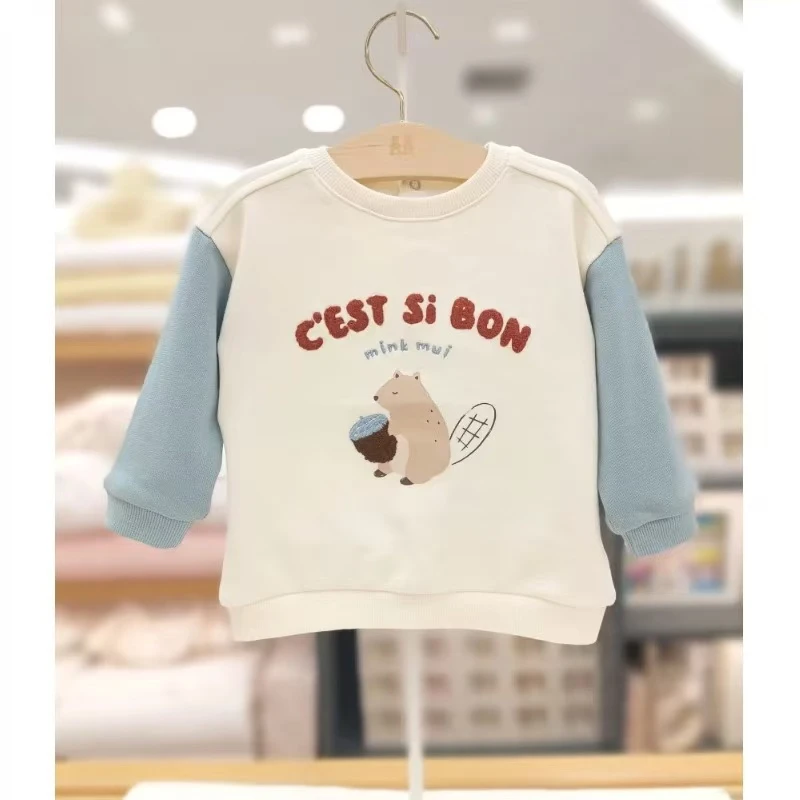 韩国童装新款儿童拼接字母绣洋气卫衣12030