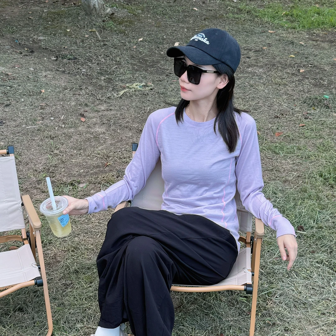 女士美利奴羊毛运动长袖速干衣透气保暖户外健身可机洗
