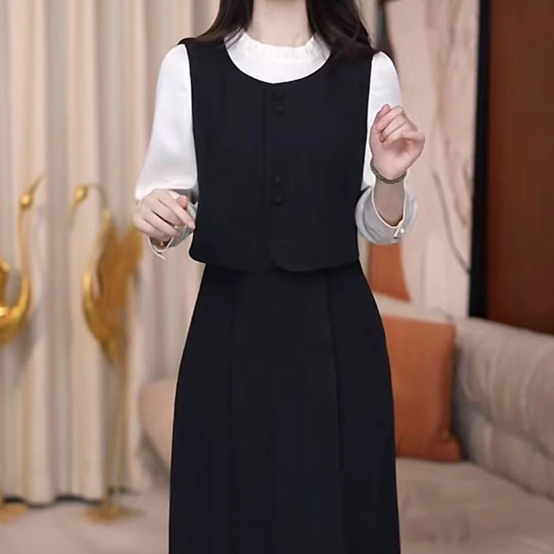 高档TR西装假两件连衣裙2025春季新款洋气修身遮肉显瘦中长款裙子