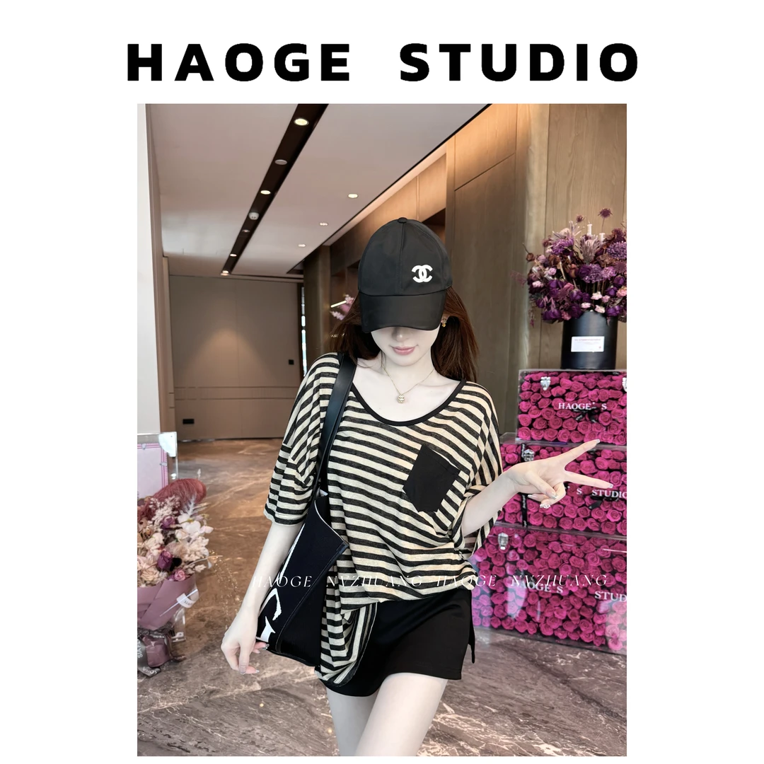 浩哥严选●条纹T恤预C5TX5078A时尚休闲显瘦夏季小众宽松设计感