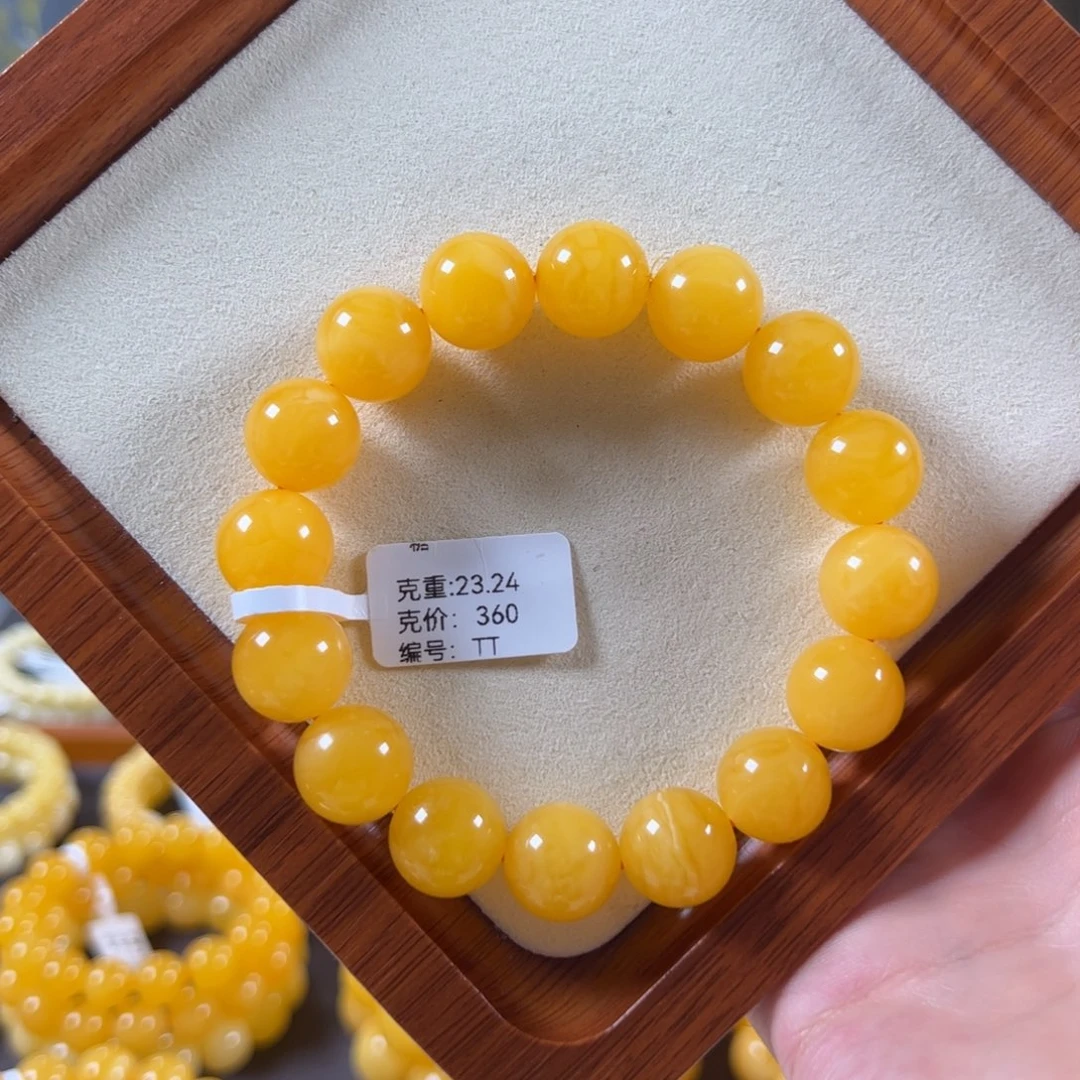 裸石蜜蜡未镶嵌14mm焦皮浓蜡鸡油红圆珠手串tt