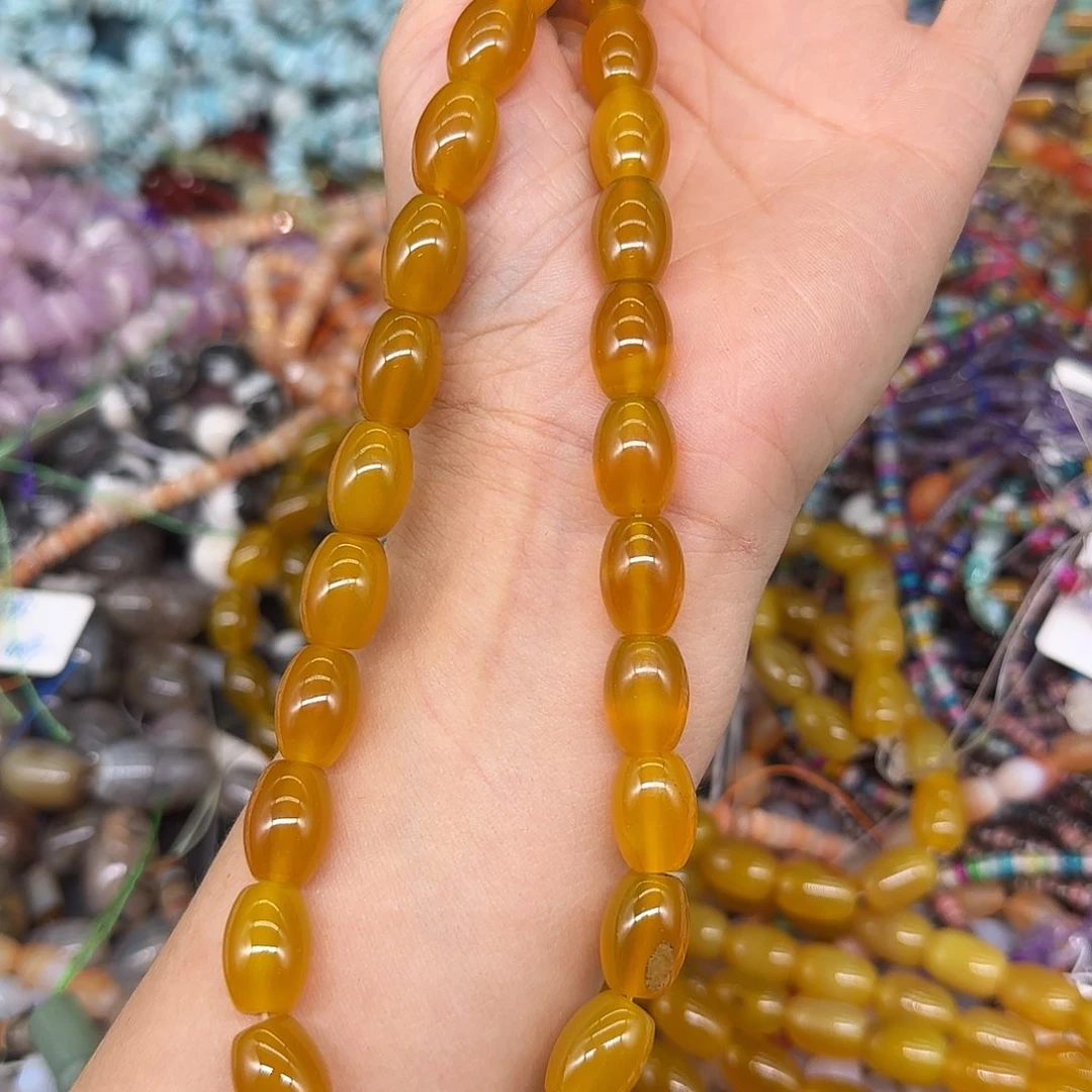 玛瑙/玉髓合金珠宝半成品黄玛瑙10mm一条桶珠