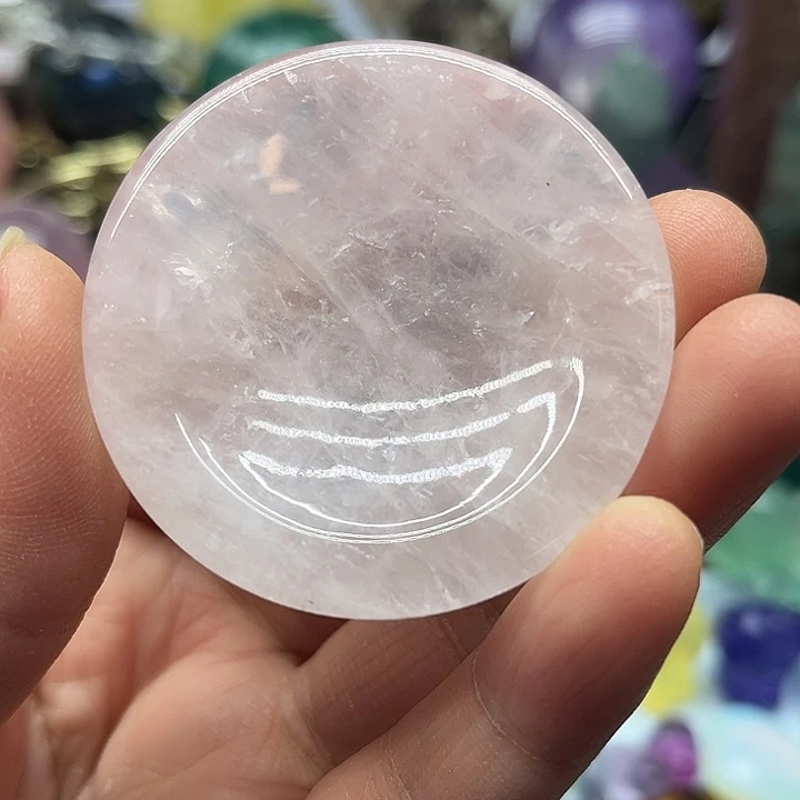 水晶珠宝半成品未镶嵌58克粉水晶盘