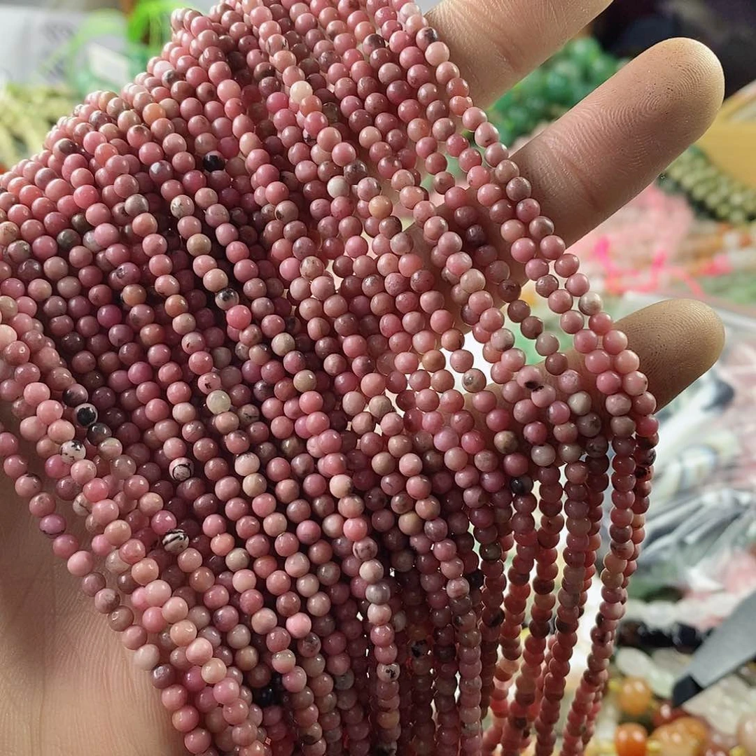 玛瑙/玉髓珠宝半成品合金一条天然3.3mm粉蔷薇石