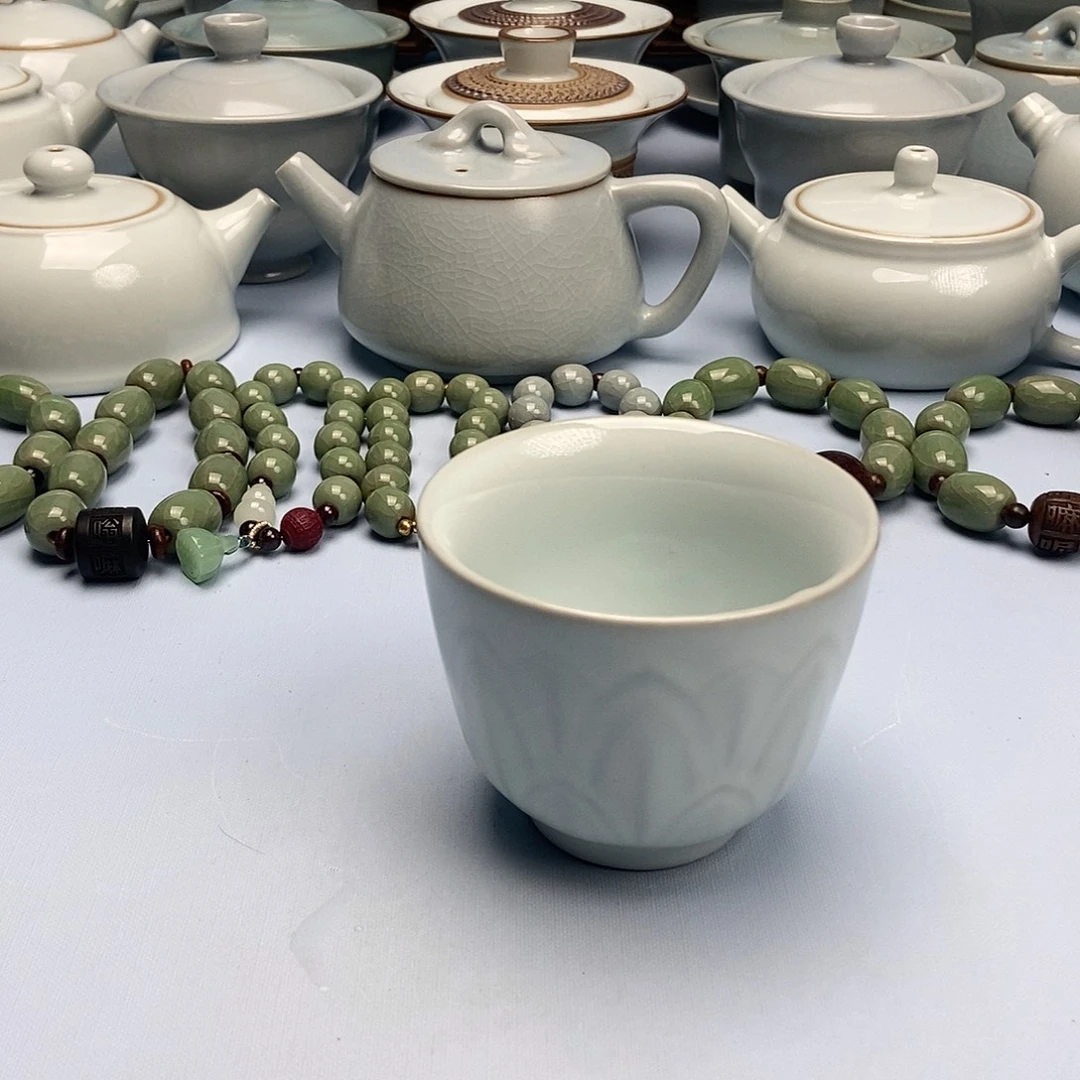 杯微微瑕月白莲粉高足杯原矿原釉原产地