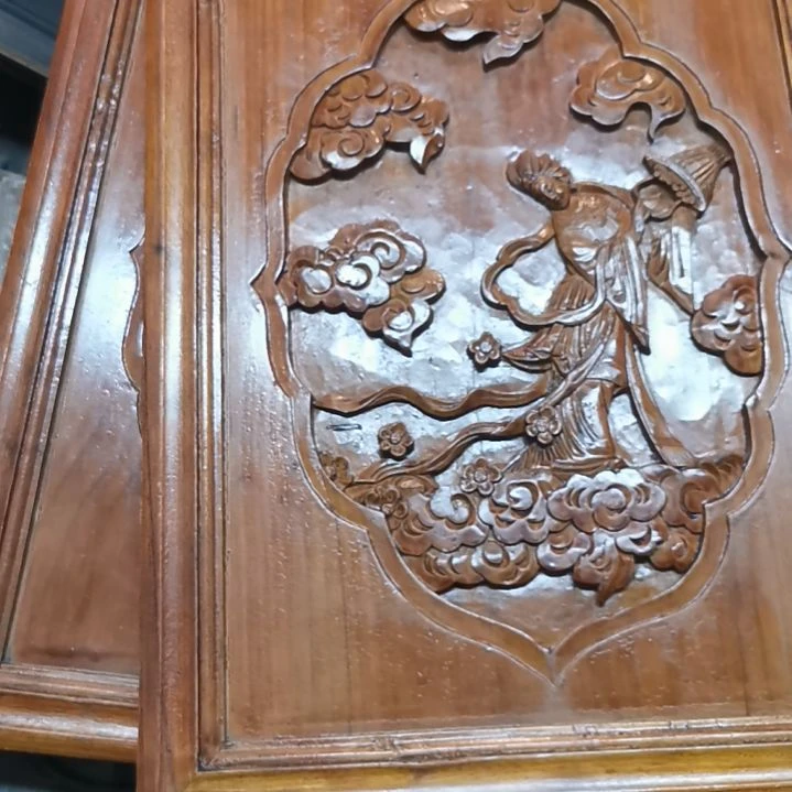 快***乐松木老木雕花版一对