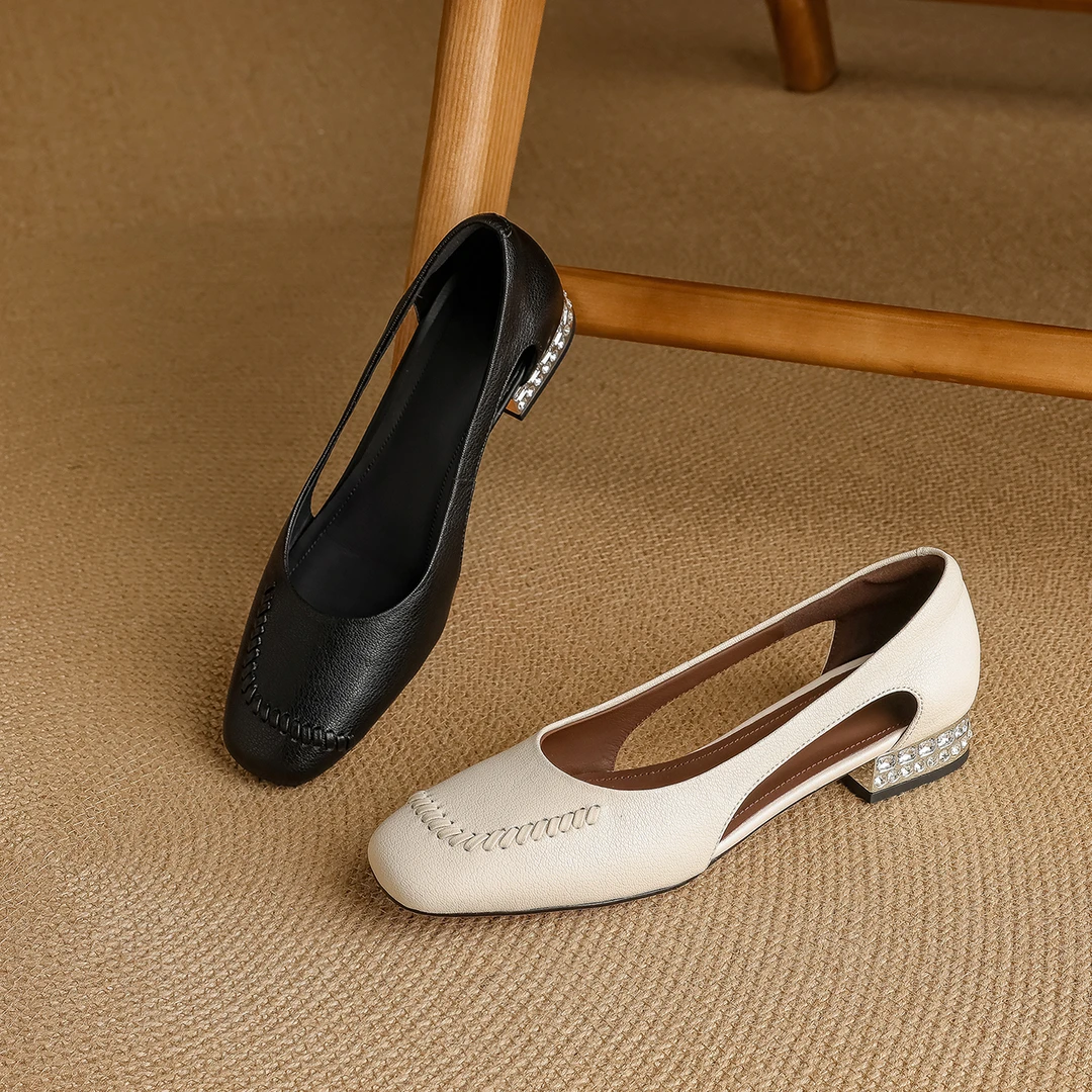 牛皮2.5公分/新款极简风低跟透气镂空单鞋简约百搭方头复古凉鞋