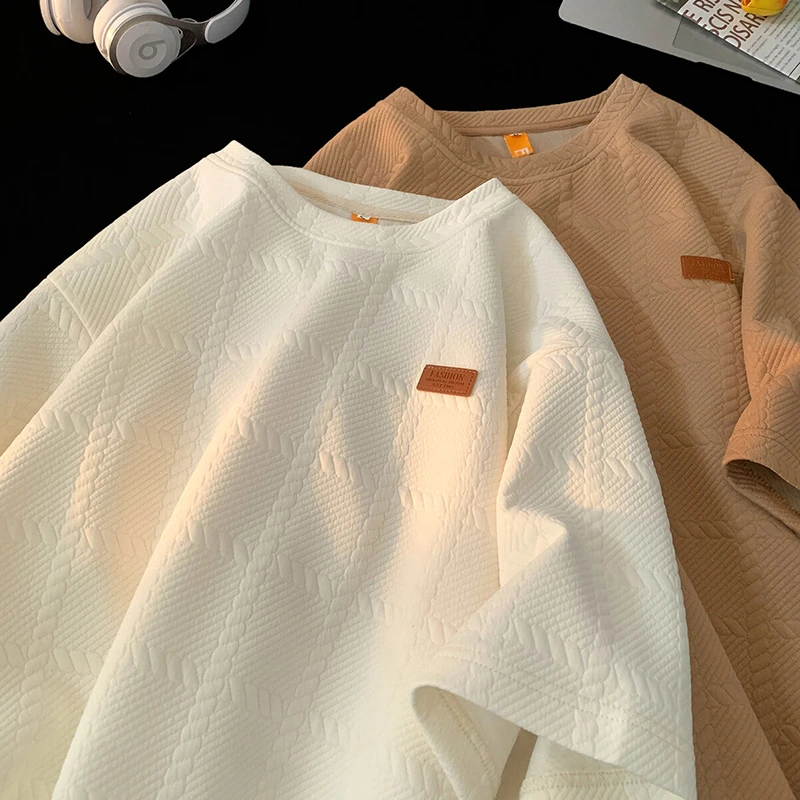 短袖t恤男士2025新款夏季潮牌男装五分袖宽松重磅男生半袖上衣服