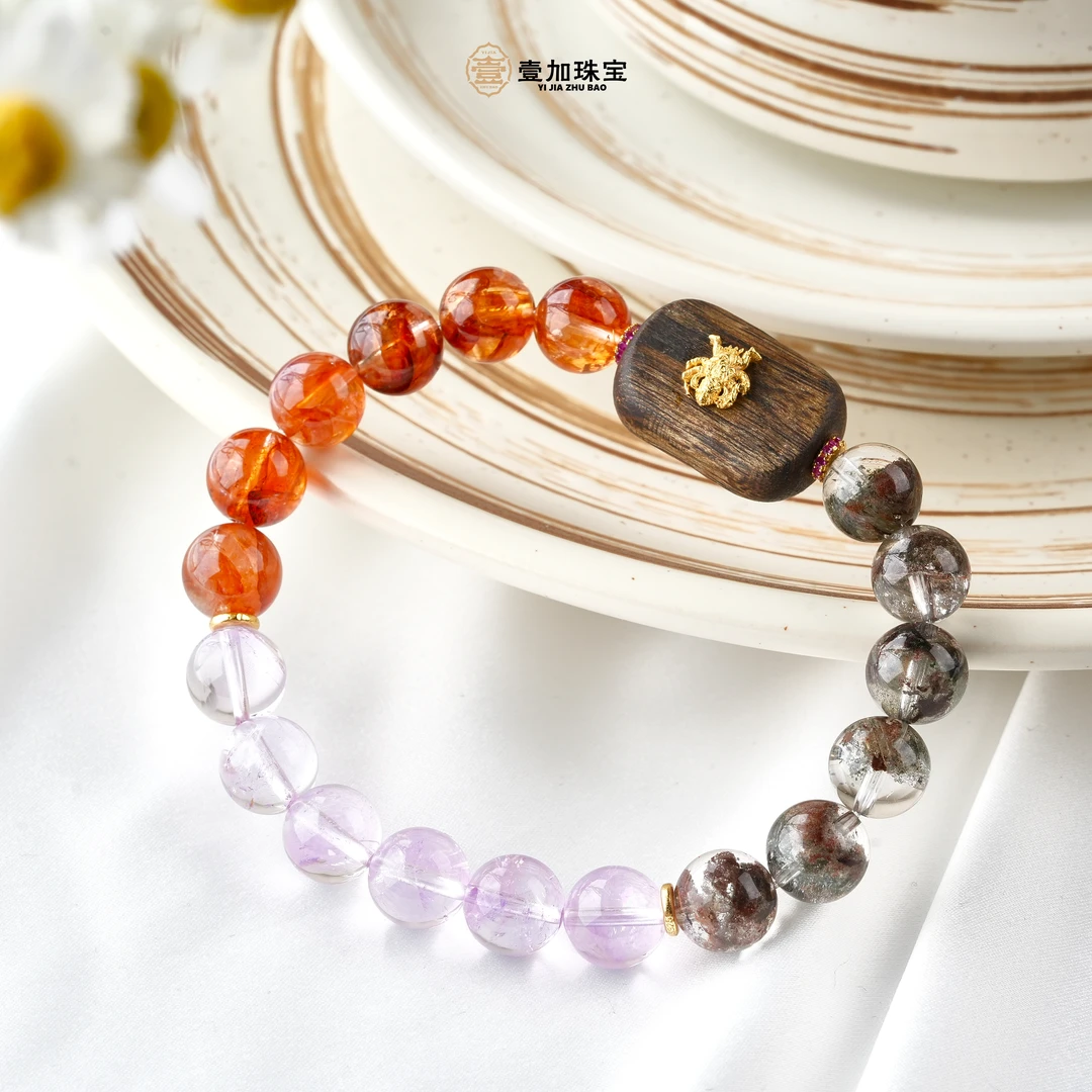 壹加师姐|手工设计大黑天红胶花水晶多宝手串多样性发一7547n