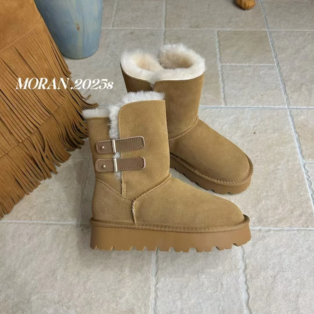 保真皮真羊毛，雪地靴冬季时尚雪地靴平跟套筒保暖轻便一脚蹬