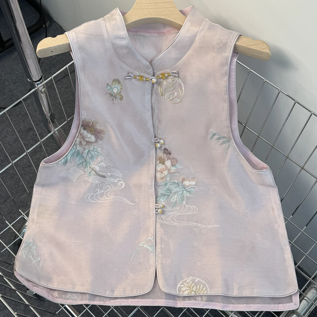 【烟菡】夏季2025新款马甲女装新中式宽松立领绣花薄款气质上衣马夹